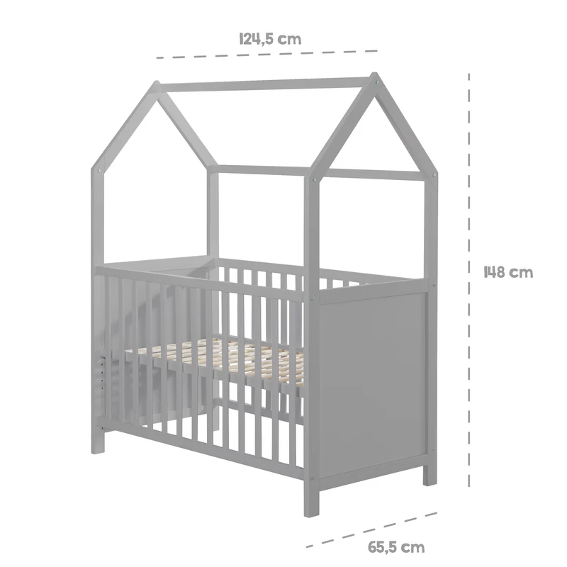 Hausbett 6-fach verstellbar inkl. passender Wickelplatte - in Taupe