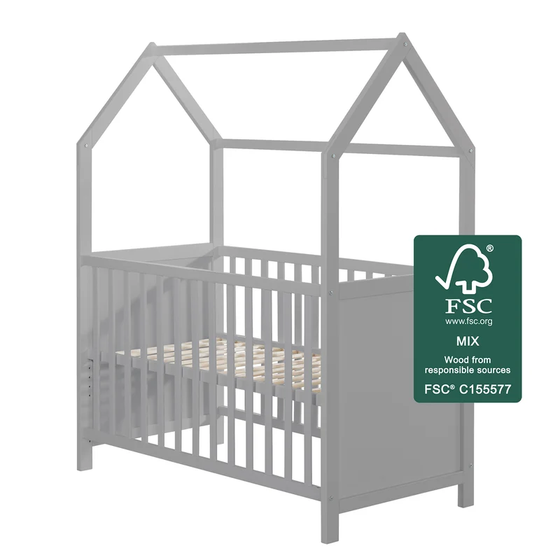 Hausbett 6-fach verstellbar inkl. passender Wickelplatte - in Taupe