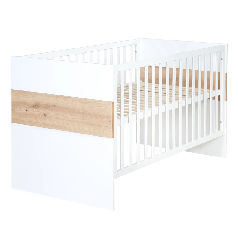 Kombi-Kinderbett Lion - Babybett umbaubar zum Juniorbett / 3-fach höhenverstellbar / 3 Schlupfsprossen - in Weiß