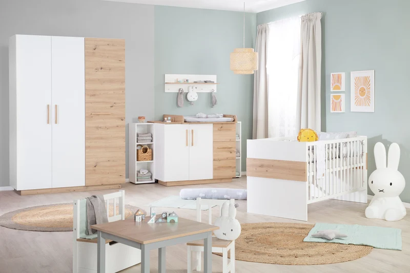 Kombi-Kinderbett Lion - Babybett umbaubar zum Juniorbett / 3-fach höhenverstellbar / 3 Schlupfsprossen - in Weiß