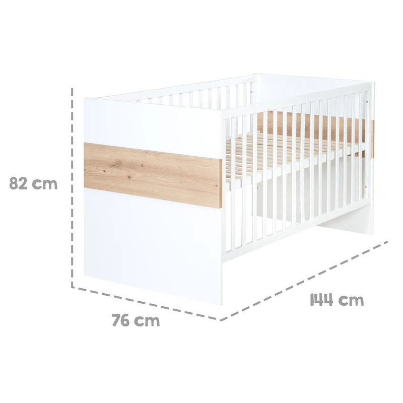 Kombi-Kinderbett Lion - Babybett umbaubar zum Juniorbett / 3-fach höhenverstellbar / 3 Schlupfsprossen - in Weiß