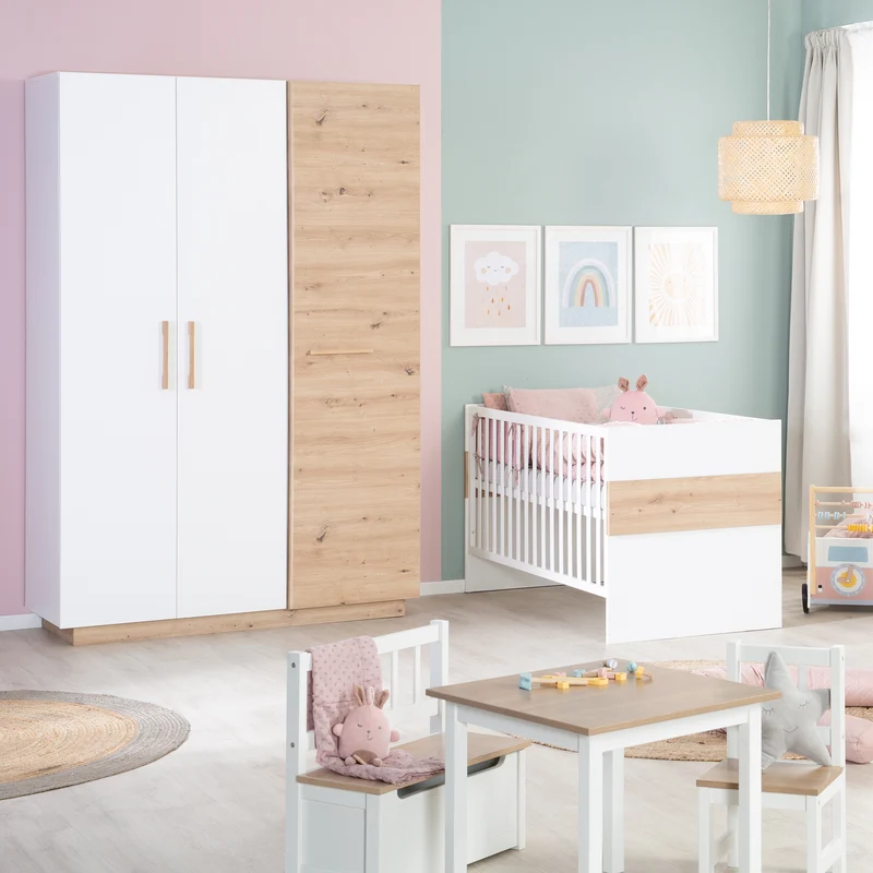 Kombi-Kinderbett Lion - Babybett umbaubar zum Juniorbett / 3-fach höhenverstellbar / 3 Schlupfsprossen - in Weiß