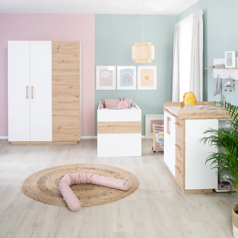 Kombi-Kinderbett Lion - Babybett umbaubar zum Juniorbett / 3-fach höhenverstellbar / 3 Schlupfsprossen - in Weiß