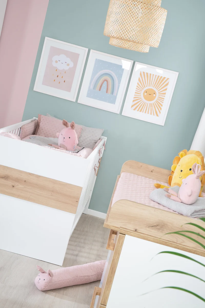 Kombi-Kinderbett Lion - Babybett umbaubar zum Juniorbett / 3-fach höhenverstellbar / 3 Schlupfsprossen - in Weiß