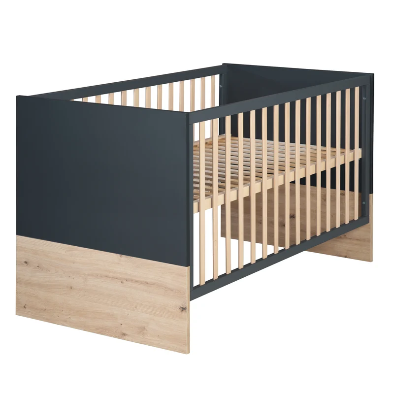 Kombi-Kinderbett Lenn - Babybett umbaubar zum Juniorbett / 3-fach höhenverstellbar / 3 Schlupfsprossen - in Anthrazit
