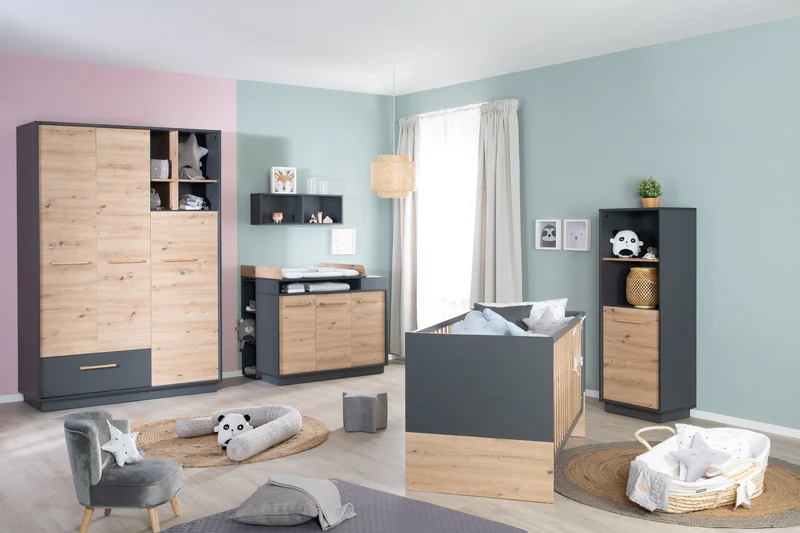 Kombi-Kinderbett Lenn - Babybett umbaubar zum Juniorbett / 3-fach höhenverstellbar / 3 Schlupfsprossen - in Anthrazit