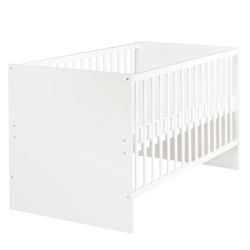 Kombi-Kinderbett Anton - Babybett umbaubar zum Juniorbett / 3-fach höhenverstellbar / 3 Schlupfsprossen - in Weiß