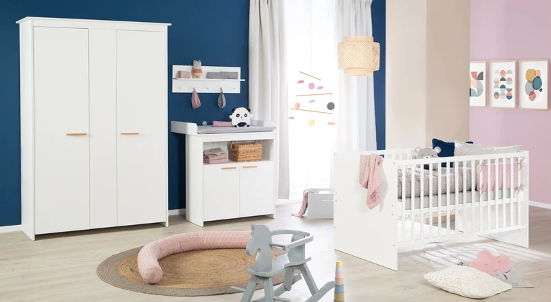 Kombi-Kinderbett Anton - Babybett umbaubar zum Juniorbett / 3-fach höhenverstellbar / 3 Schlupfsprossen - in Weiß