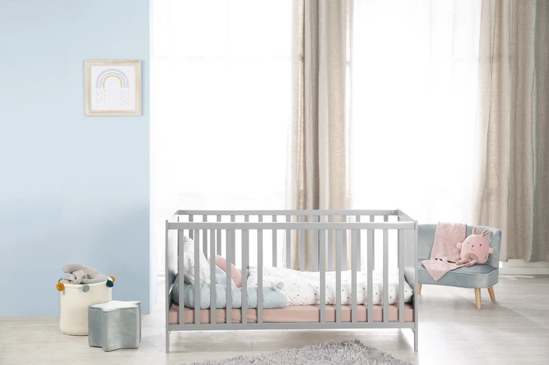 Kombi Kinderbett - 3-fach höhenverstellbar / 3 Schlupfsprossen / umbaubar zum Juniorbett - in Taupe