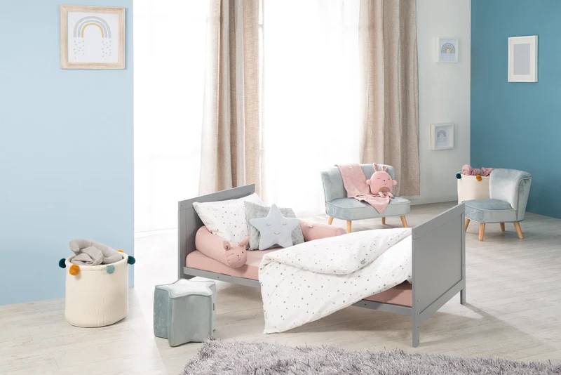 Kombi Kinderbett - 3-fach höhenverstellbar / 3 Schlupfsprossen / umbaubar zum Juniorbett - in Taupe