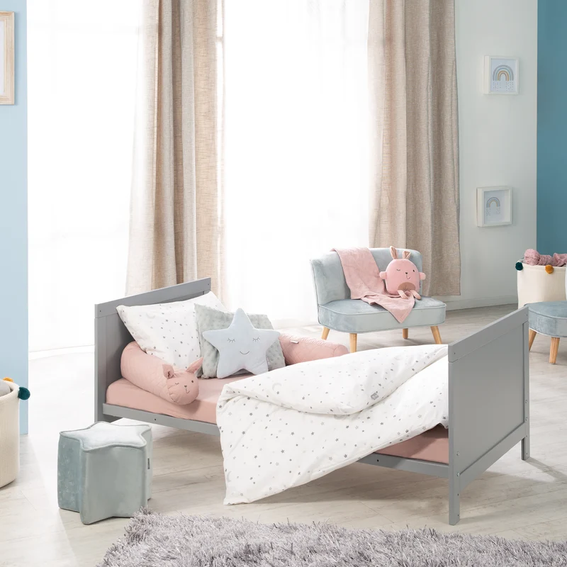 Kombi Kinderbett - 3-fach höhenverstellbar / 3 Schlupfsprossen / umbaubar zum Juniorbett - in Taupe