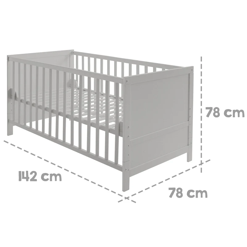 Kombi Kinderbett - 3-fach höhenverstellbar / 3 Schlupfsprossen / umbaubar zum Juniorbett - in Taupe