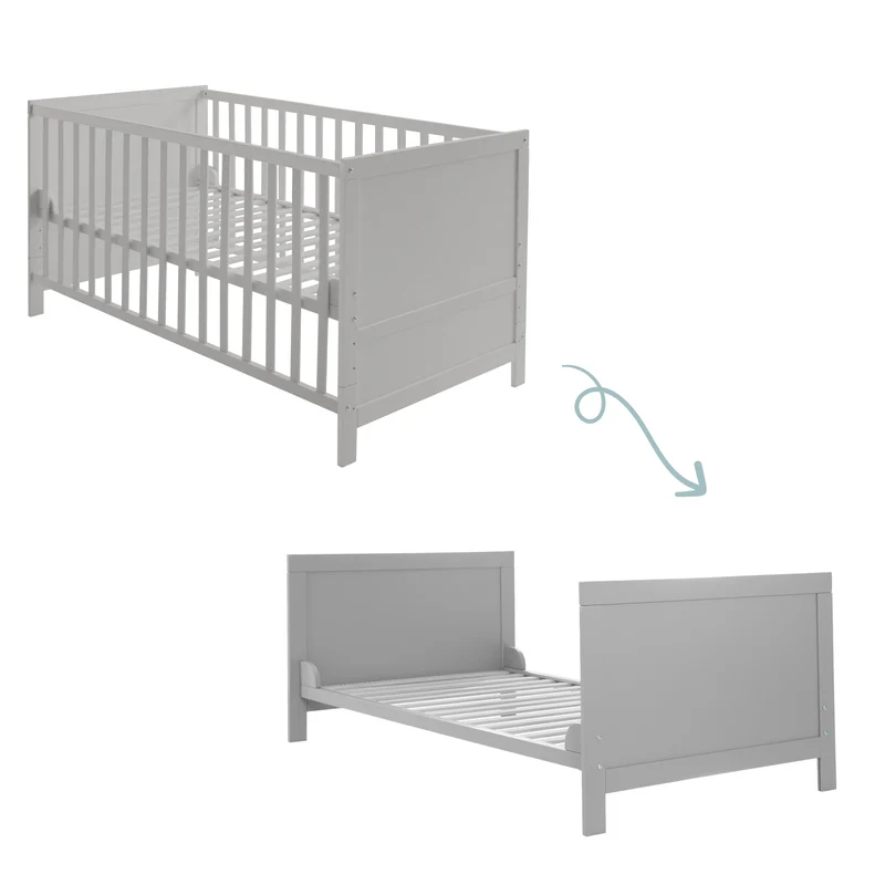 Kombi Kinderbett - 3-fach höhenverstellbar / 3 Schlupfsprossen / umbaubar zum Juniorbett - in Taupe