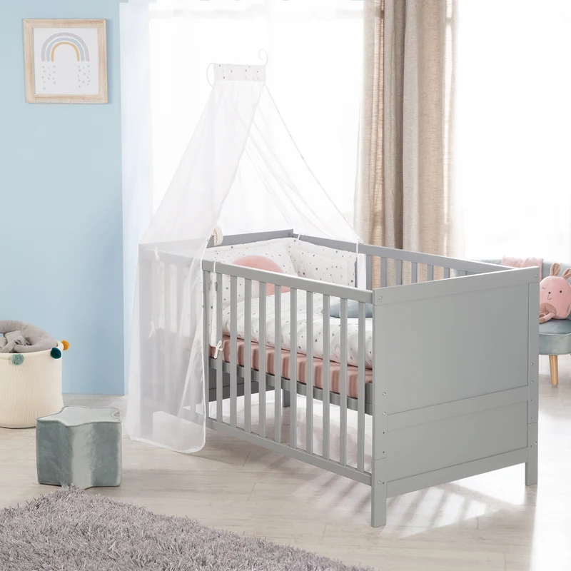 Kombi Kinderbett - 3-fach höhenverstellbar / 3 Schlupfsprossen / umbaubar zum Juniorbett - in Taupe