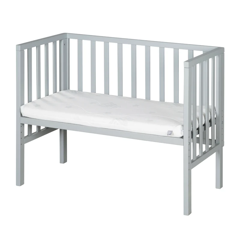 Beistellbett "safe asleep® 2 in 1" - 45 x 90 cm, Anstellbett mit Matratze & Mesh Barriere, Höhenverstellbar, Holz taupe/grau