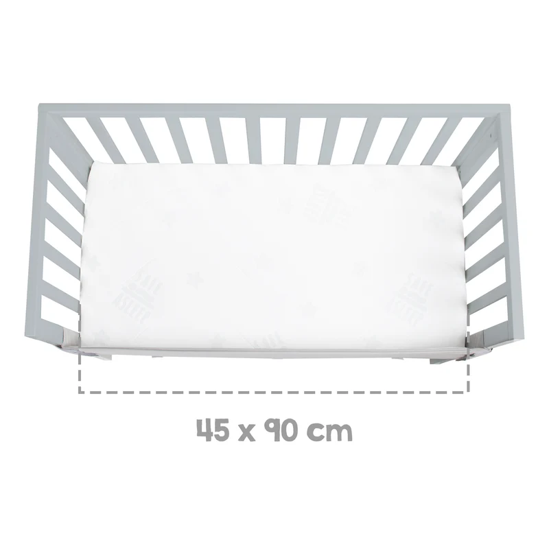 Beistellbett "safe asleep® 2 in 1" - 45 x 90 cm, Anstellbett mit Matratze & Mesh Barriere, Höhenverstellbar, Holz taupe/grau