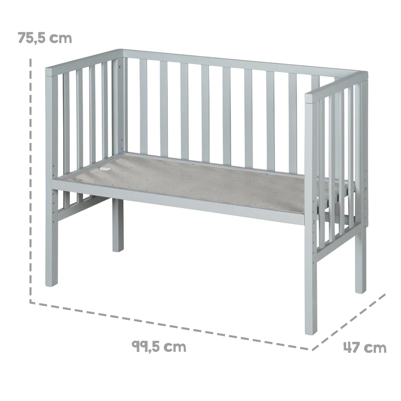 Beistellbett "safe asleep® 2 in 1" - 45 x 90 cm, Anstellbett mit Matratze & Mesh Barriere, Höhenverstellbar, Holz taupe/grau