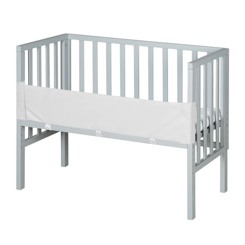 Beistellbett "safe asleep® 2 in 1" - 45 x 90 cm, Anstellbett mit Matratze & Mesh Barriere, Höhenverstellbar, Holz taupe/grau