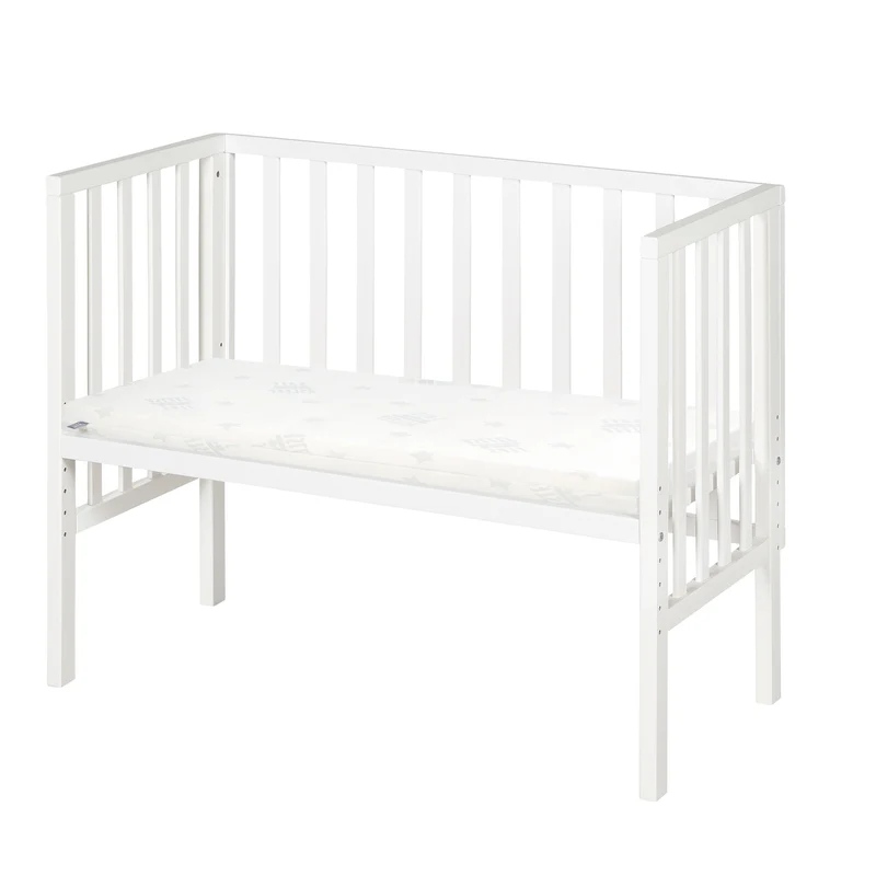 Beistellbett "safe asleep® 2 in 1" - 45 x 90 cm, Anstellbett mit Matratze & Mesh Barriere, Höhenverstellbar, Holzweiß