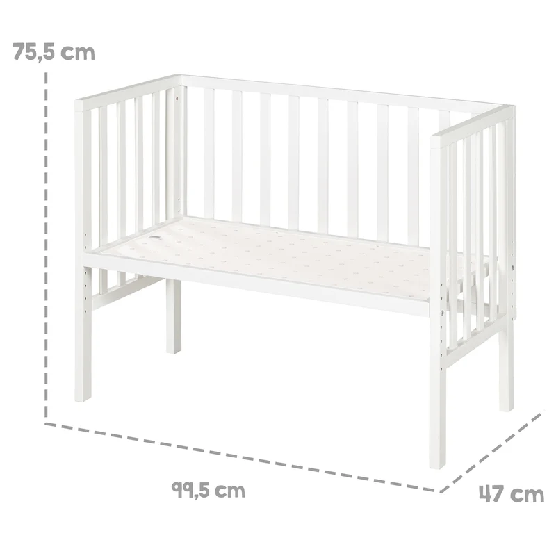 Beistellbett "safe asleep® 2 in 1" - 45 x 90 cm, Anstellbett mit Matratze & Mesh Barriere, Höhenverstellbar, Holzweiß