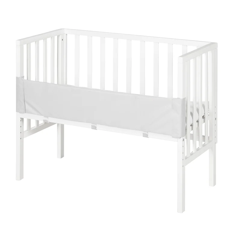 Beistellbett "safe asleep® 2 in 1" - 45 x 90 cm, Anstellbett mit Matratze & Mesh Barriere, Höhenverstellbar, Holzweiß