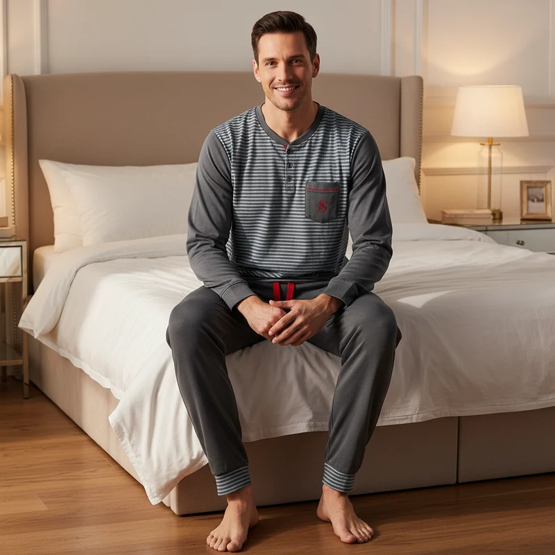 Herren-Pyjama-Sets aus gebürstetem Leder – Ultimativer Komfort für gemütliche Nächte