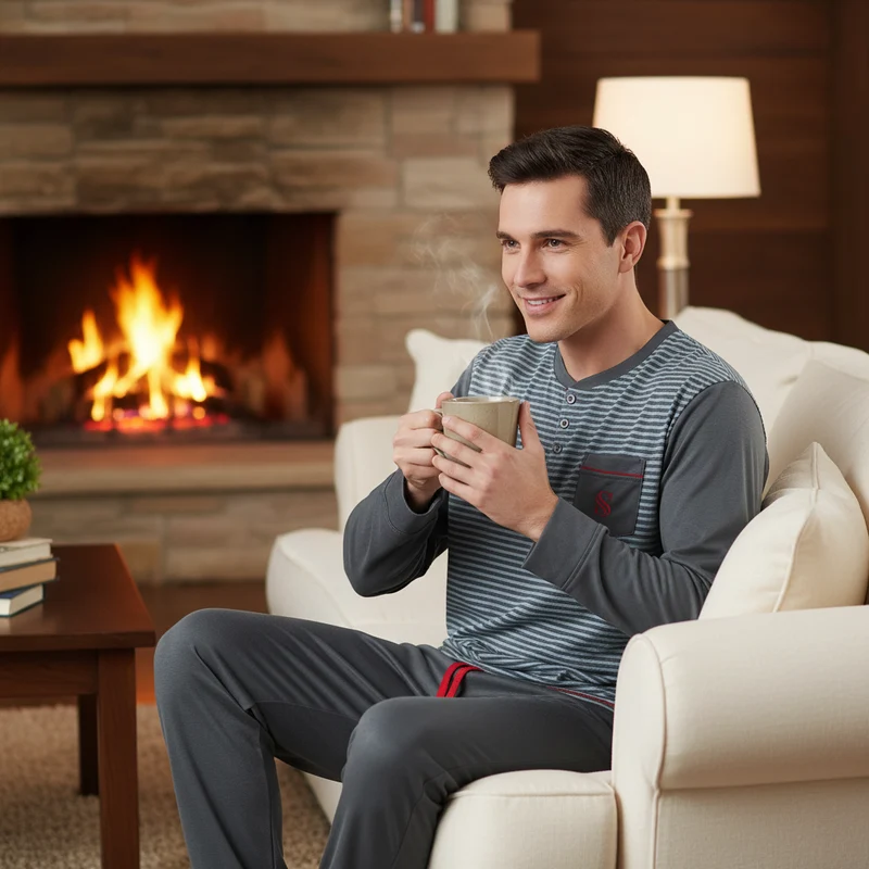 Herren-Pyjama-Sets aus gebürstetem Leder – Ultimativer Komfort für gemütliche Nächte