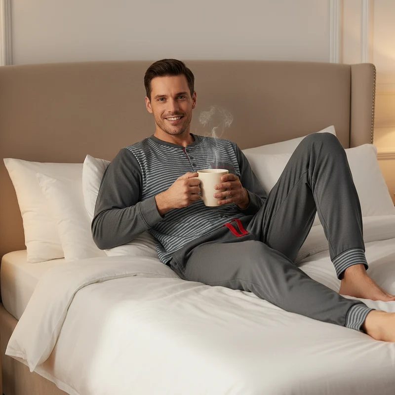 Herren-Pyjama-Sets aus gebürstetem Leder – Ultimativer Komfort für gemütliche Nächte
