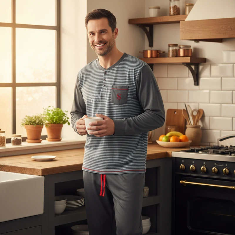 Herren-Pyjama-Sets aus gebürstetem Leder – Ultimativer Komfort für gemütliche Nächte