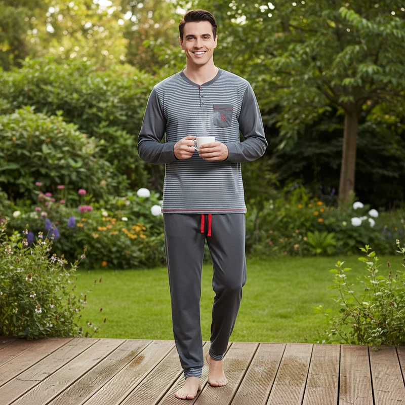 Herren-Pyjama-Sets aus gebürstetem Leder – Ultimativer Komfort für gemütliche Nächte