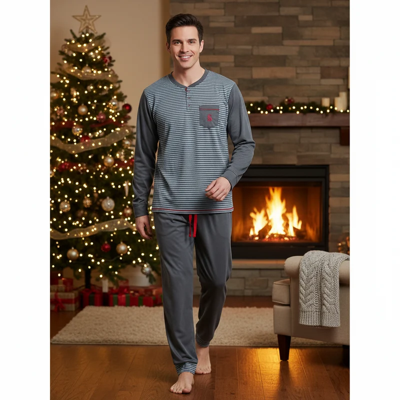 Herren-Pyjama-Sets aus gebürstetem Leder – Ultimativer Komfort für gemütliche Nächte