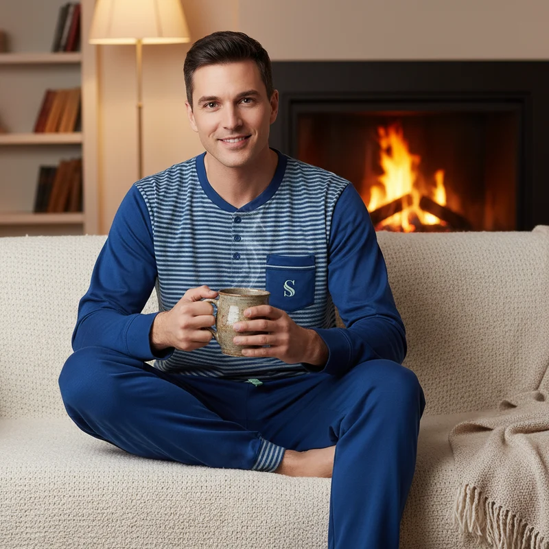 Herren-Pyjama-Sets aus gebürstetem Leder – Ultimativer Komfort für gemütliche Nächte