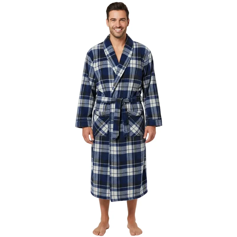 Herren-Fleece-Bademantel – Karomuster