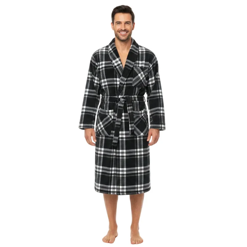 Herren-Fleece-Bademantel – Karomuster
