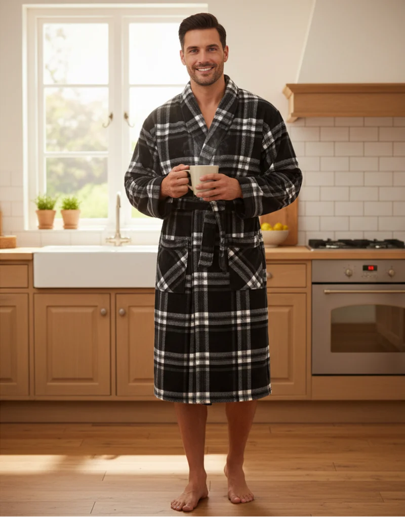 Herren-Fleece-Bademantel – Karomuster