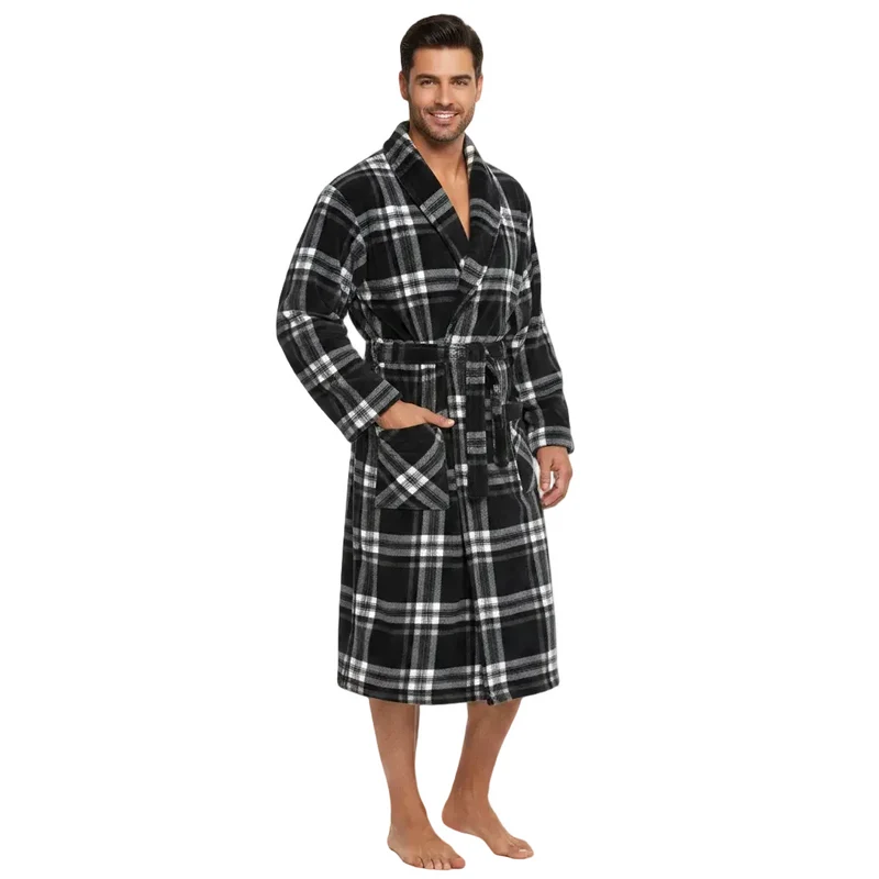 Herren-Fleece-Bademantel – Karomuster