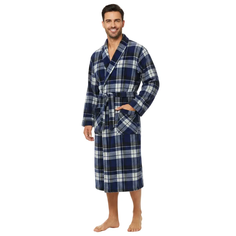 Herren-Fleece-Bademantel – Karomuster