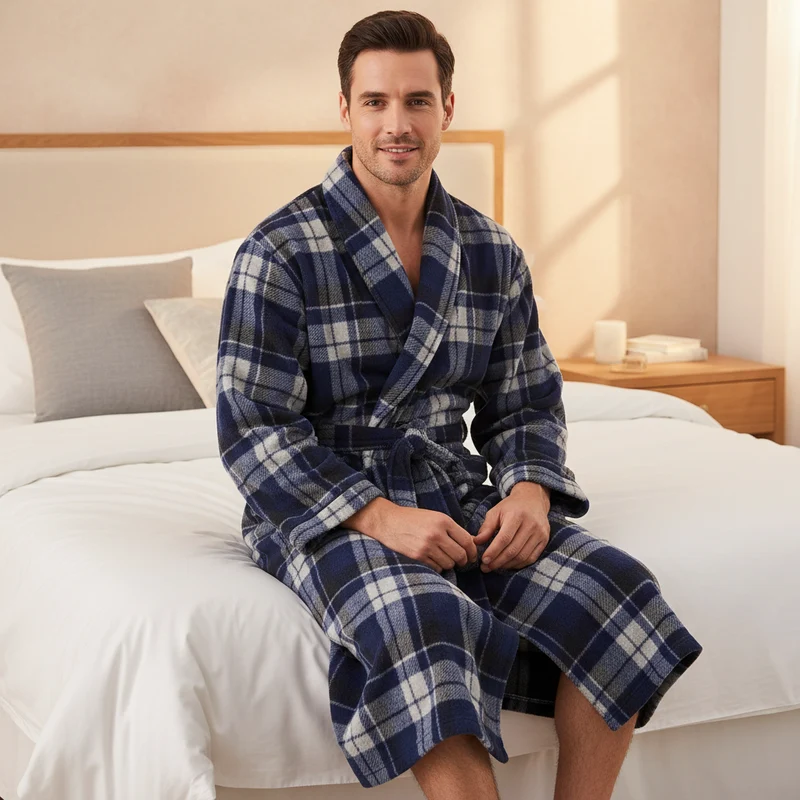 Herren-Fleece-Bademantel – Karomuster