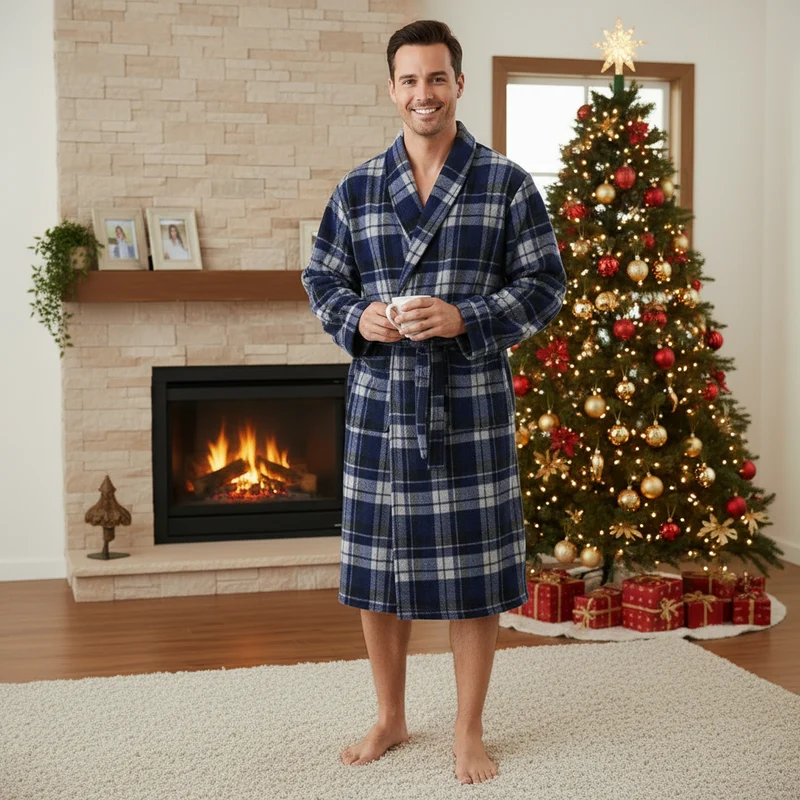Herren-Fleece-Bademantel – Karomuster