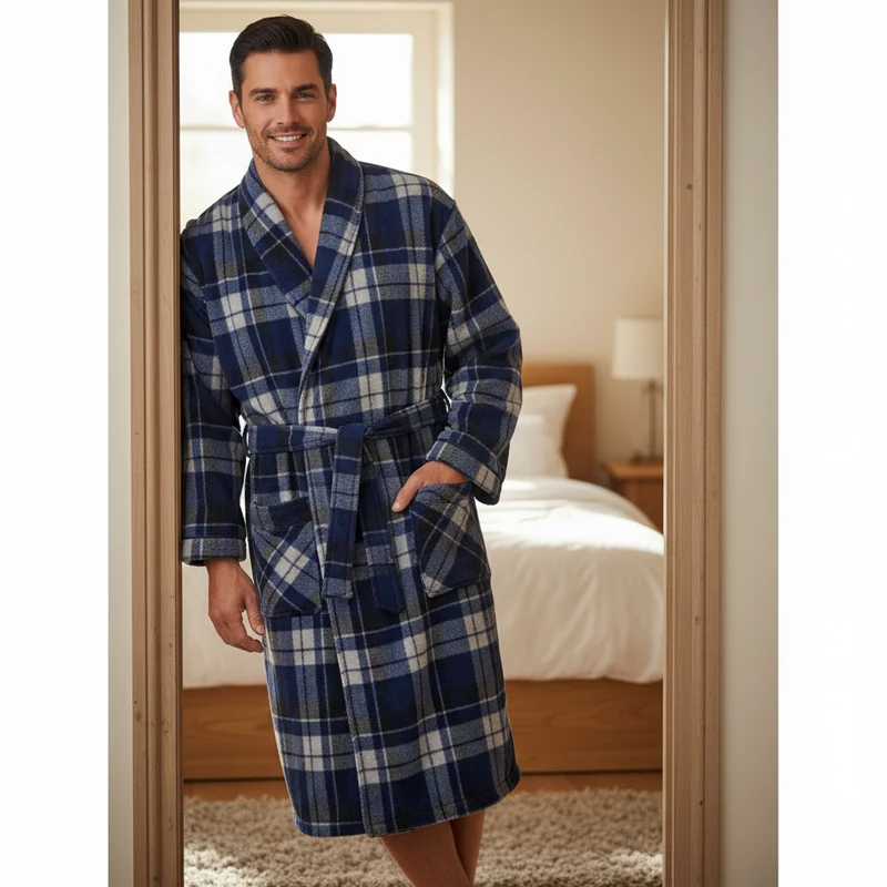 Herren-Fleece-Bademantel – Karomuster