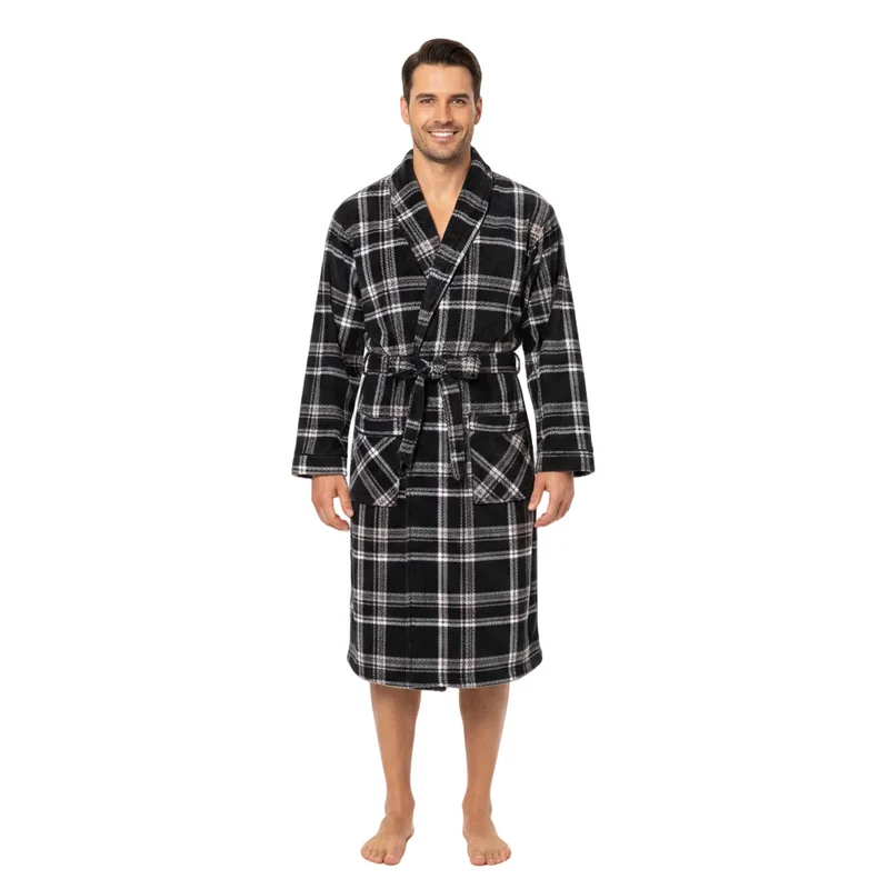 Herren-Fleece-Bademantel – Karomuster