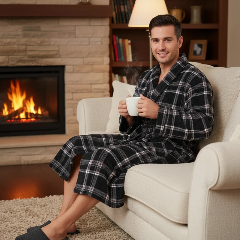 Herren-Fleece-Bademantel – Karomuster