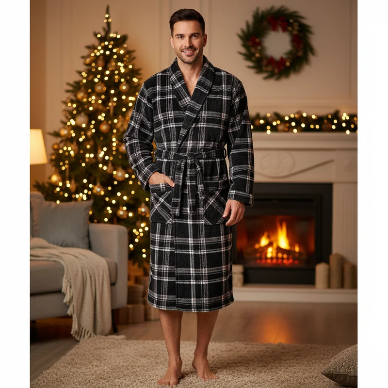 Herren-Fleece-Bademantel – Karomuster