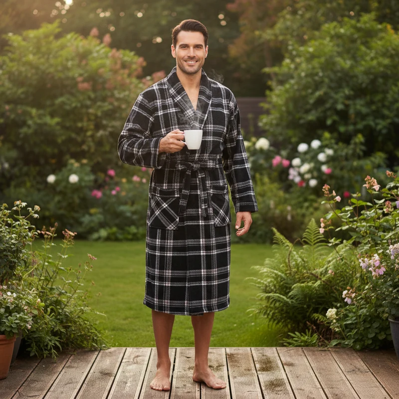 Herren-Fleece-Bademantel – Karomuster
