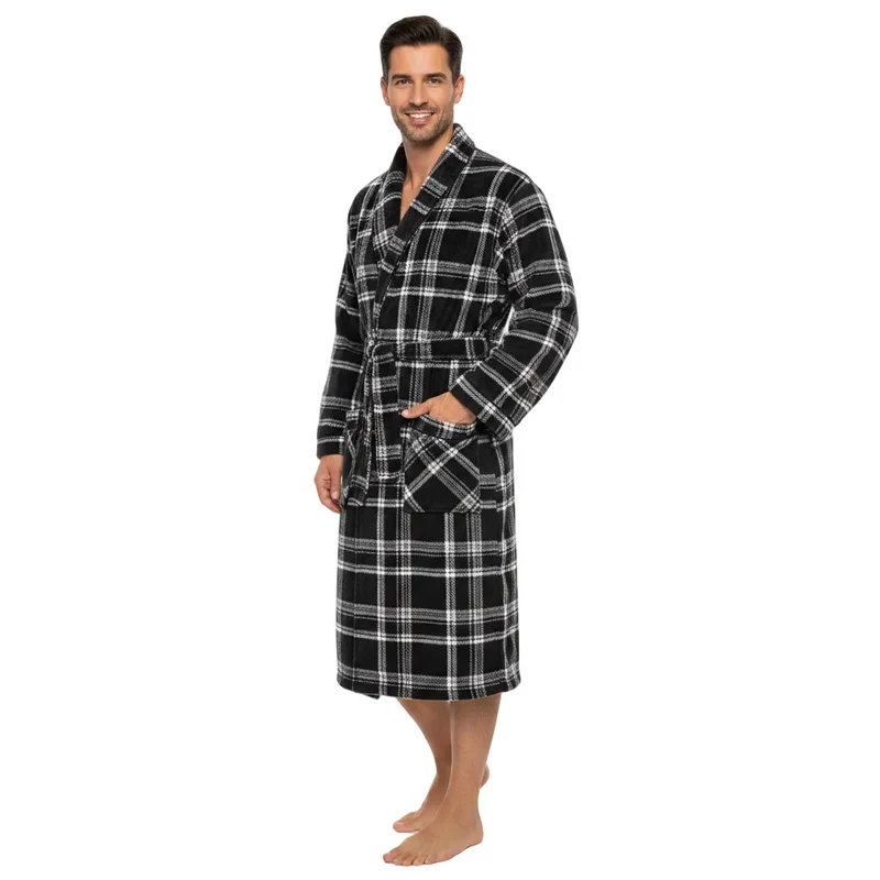 Herren-Fleece-Bademantel – Karomuster