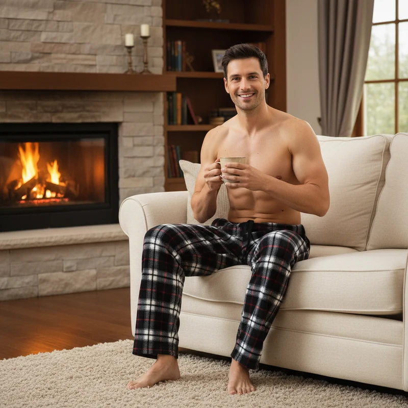 Herren-Fleece-Loungewear-Hose – Schwarze und rote Pyjamahose für ultimativen Komfort und Stil