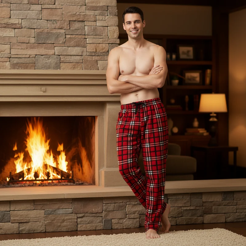 Herren-Fleece-Pyjamahose in Rot und Schwarz – Komfort und Stil