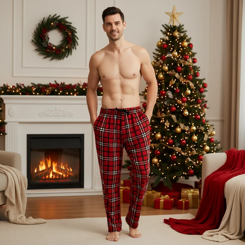 Herren-Fleece-Pyjamahose in Rot und Schwarz – Komfort und Stil