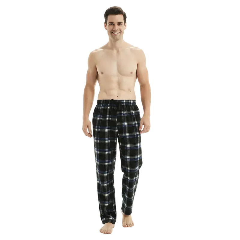 Blaue und schwarze Herren-Fleece-Pyjamahose – Bequeme Loungewear