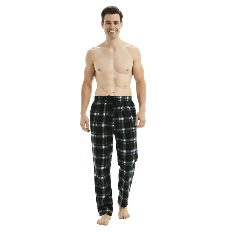 Blaue und schwarze Herren-Fleece-Pyjamahose – Bequeme Loungewear